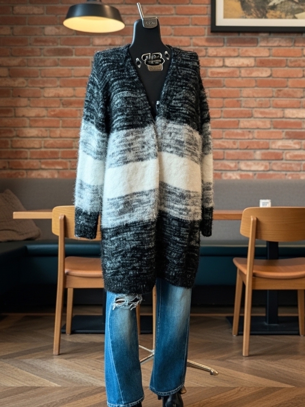 NWOT Apt. 9 Cozy Black & White Striped Open Cardigan Sweater Size XXL
